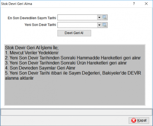 Stok Devri Geri Alma